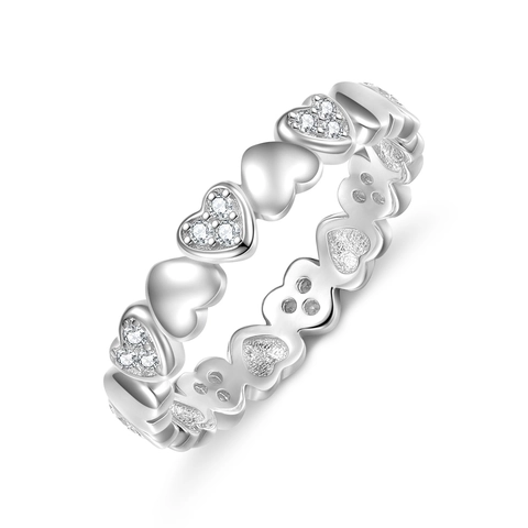 925 Sterling Silber Herz Ring Kontinuierliche Herzform Eingelegter Zirkon Eternity Band Minimalistischer Schmuck