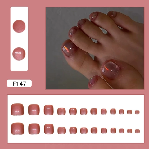 Toe Press On Nails ABS Kunststoff Glänzend Katzenauge Magneteffekt Rotbraun Full Cover Für Frauen Einfacher Luxus