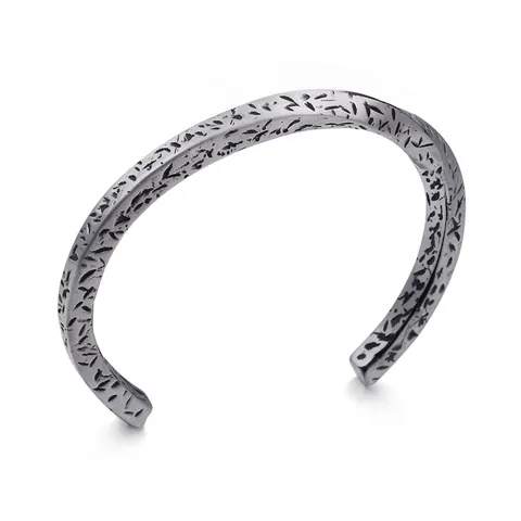 Men Vintage Stainless Steel Cuff Bracelet Open C-Shape Engraved Pattern Bangle Retro Industrial Style Jewelry
