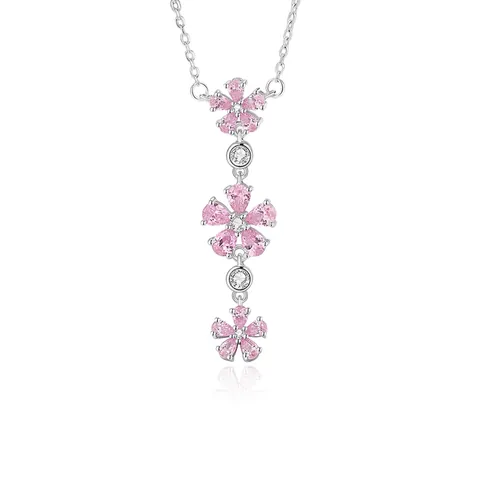 925 Sterling Zilver Pruimenbloesem Hanger Ketting Roze Zirkonia Kwastje Bloem Sleutelbeen Ketting Voor Vrouwen Sieraden Cadeau