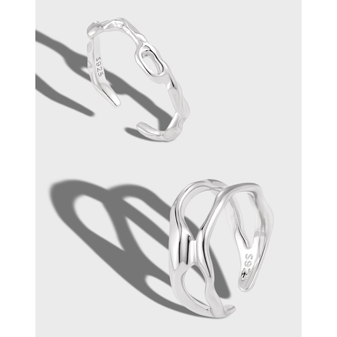 925 Sterling Silber Ringe Für Damen Unregelmäßige Welle Ausgehöhlt Verstellbar Offener Ring Minimalistischer Stil