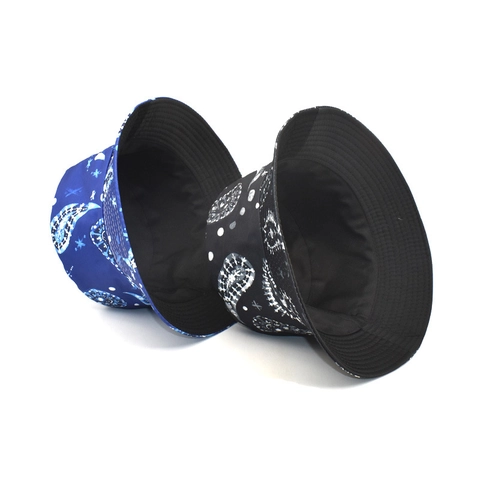 Cappello Alla Pescatora Poliestere Stampa Paisley Stelle Lune Reversibile Protezione Solare Outdoor Vintage Per Donna