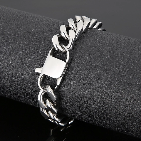 Cuban Link Ketting Halsketet En Armband Roestvrij Staal Hip Hop Streetwear Mode Sieraden Voor Mannen Zilvertint