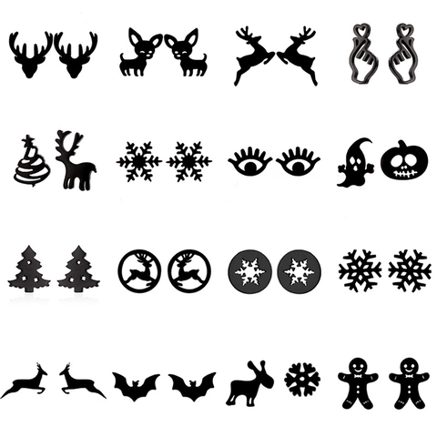Stainless Steel Stud Earrings Christmas Reindeer Snowflake Halloween Ghost Pumpkin Bat Heart Gesture Minimalist Women Gift