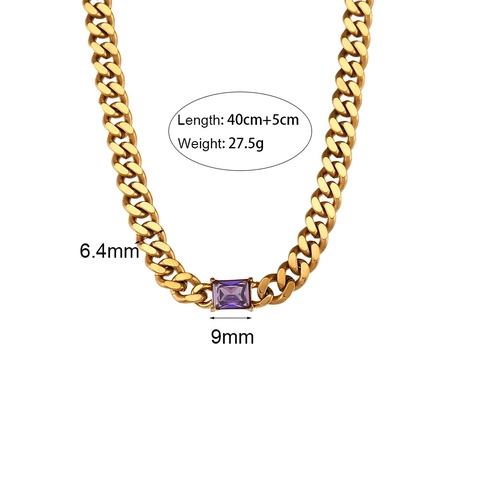 Collana Con Zircone Rettangolare Acciaio Inossidabile Catena A Maglia Cubana Colorata Moda Hip Hop Per Donne Gioielli