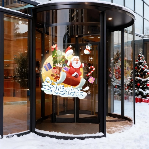 Christmas Window Stickers Static Clings Santa Claus Reindeer Snowman Double Sided PVC No Glue Removable Holiday Decor