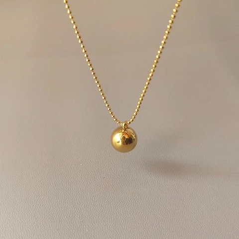 Minimalist Titanium Steel Gold Plated Smooth Round Ball Pendant Necklace For Women Elegant Bead Chain Jewelry Gift