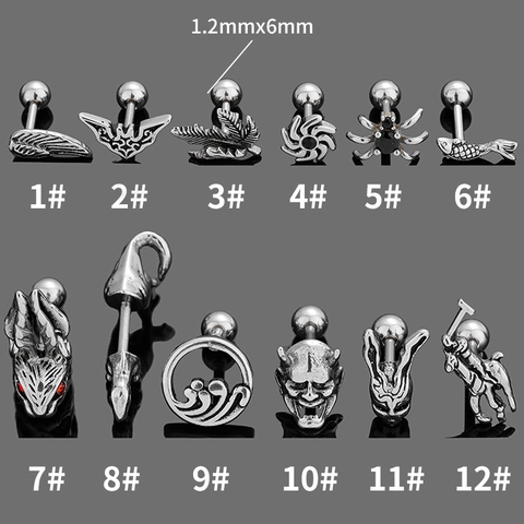 Punk 316L Stainless Steel Animal Stud Earrings Dinosaur Rabbit Spider Screw Back Ear Bone Piercing Jewelry For Women Men