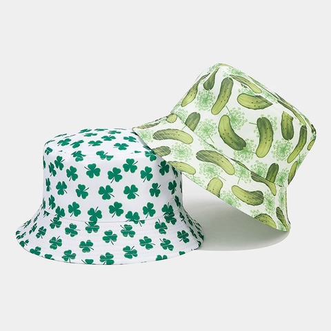 Fischerhut Polyester Bedruckt Kleeblatt Gurke Sonnenschutz Faltbar Sommer Outdoor Reisen Unisex Mode Sonnenschirm