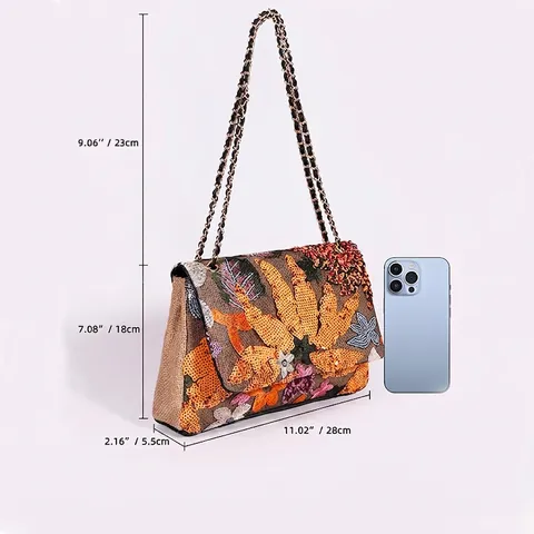 Geborduurde Schoudertas Met Pailletten En Bloemen Voor Dames Boheemse Katoen Linnen Canvas Handtas Met Kettingriem