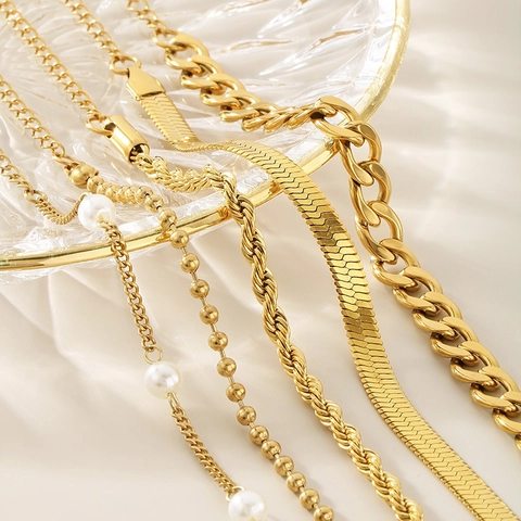 Bracelets En Acier Inoxydable Avec Künstliche Perles D'imitation Cuban Snake Twist Ball Chain Bijoux Minimalistes Pour Femmes