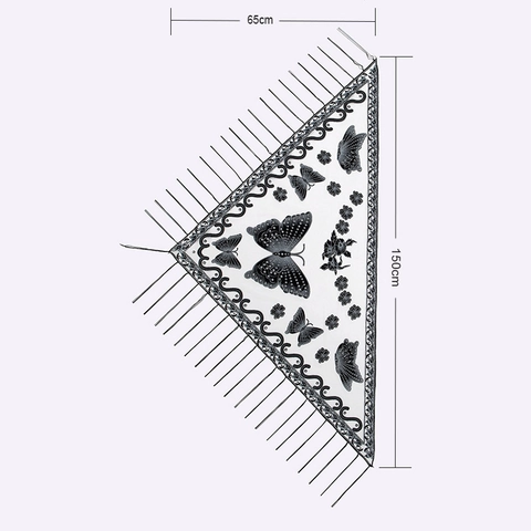 Women Lace Butterfly Floral Embroidery Triangle Scarf Hollow Out Tassel Shawl Fashion Versatile Evening Wrap Scarf