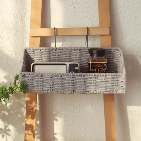 Cesta De Almacenamiento Colgante De Pared Tejida Cuerda De Algodón Madera Ratán Organizador Decorativo Hogar Cocina