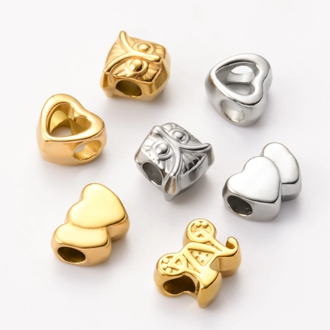 Stainless Steel Large Hole Beads Owl Heart Stroller Charms For DIY Jewelry Making Bracelet Necklaces Components