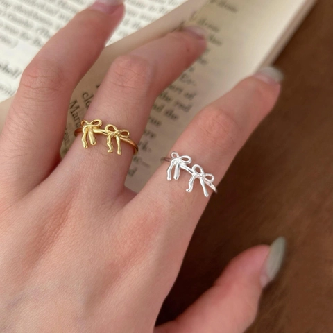 Bow Ring 925 Sterling Silver Bowknot Jewelry Adjustable Open Band Minimalist Fashion Elegant Style For Women Gift