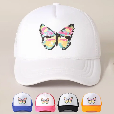 Gorra Trucker De Malla De Poliéster Con Estampado De Mariposa Colorida Ajustable Color De Contraste Transpirable Gorra De Béisbol