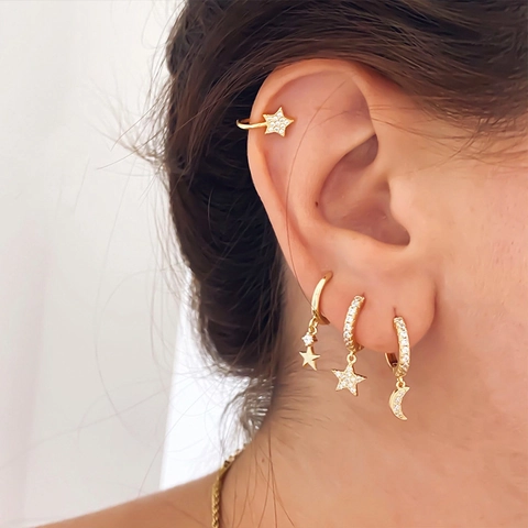 Minimalistische 925 Sterlingsilber Ohrstecker-Stift Kupfer Zirkonia Ohrringe Für Damen Gold Silber Sternanhänger Creolen Schmuck