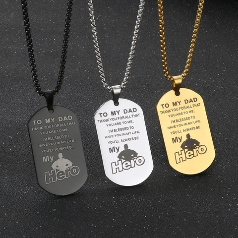 Militaire Dog Tag Ketting Roestvrij Staal My Hero Boodschap Hanger Sieraden Cadeau Voor Vader