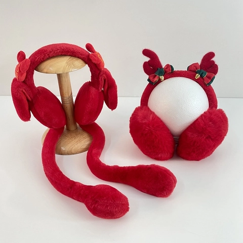 Paraorecchie In Peluche Rosso Inverno Caldo Pelliccia Sintetica Natale Corna Di Cervo Campane Capodanno Ricamati Accessorio