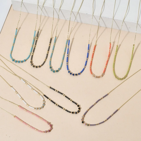 Natural Crystal Halskette Für Damen Bunte Glasperlen Edelstahl Anhänger Minimalistischer Französischer Stil