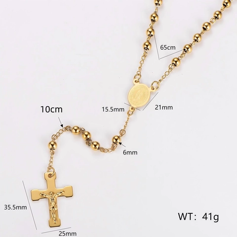 Collana Rosario Vintage In Acciaio Inossidabile Con Perle Medaglia E Ciondolo Croce Gioielli Religiosi Per Uomo Donna