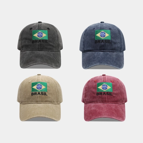 Cappello Da Baseball Cotone Lavato Ricamo Bandiera Brasile Stile Retro Regolabile Berretto Sole