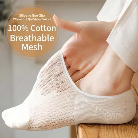 Calcetines Invisibles Mujer Malla Transpirable Mezcla Algodón Silicona Antideslizante Ultra Finos Suaves Sin Costuras