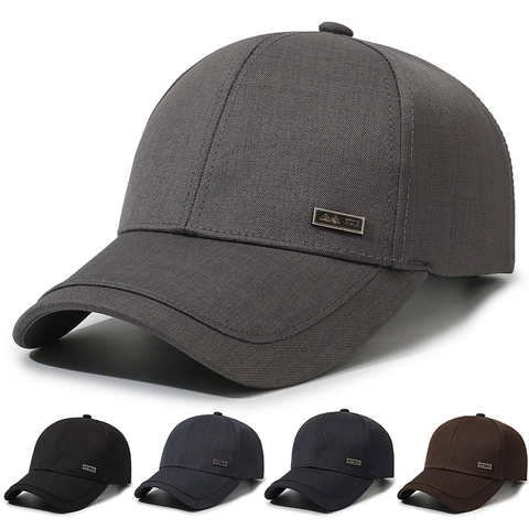 Baseball Cap Men Plain Solid Color Twill Adjustable Sunshade Outdoor Simple Classic Curved Brim Metal Plate Decor