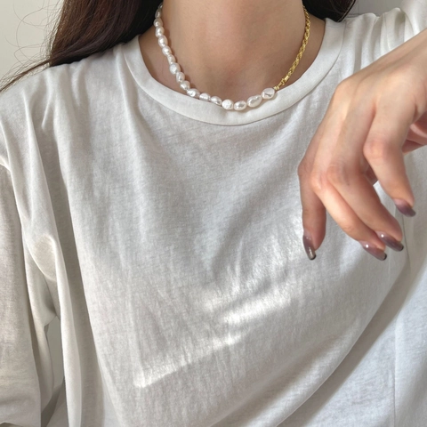 Collana Asimmetrica Con Künstliche Perle Barocche D Acqua Dolce Argento Sterling 925 Placcato Oro 18 Carati Catena A Corda Gioielli Retro