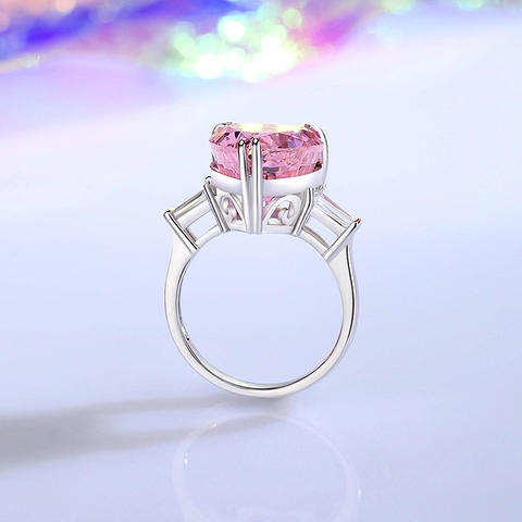 925 Sterlingsilber Rosa Herz Zirkonia Ring Eleganter Drei Steine Verlobungsring Für Damen Mode Pendeln Schmuck