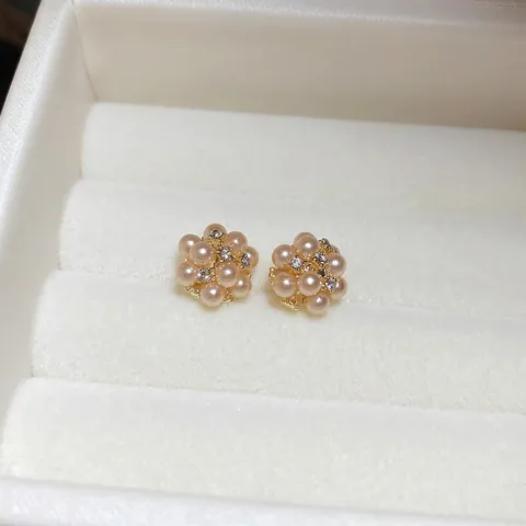 Bloem Cluster Kunstparel Oorknopjes Met 925 Sterling Zilveren Oorsteker Legering Strass Elegante Sieraden Voor Dames
