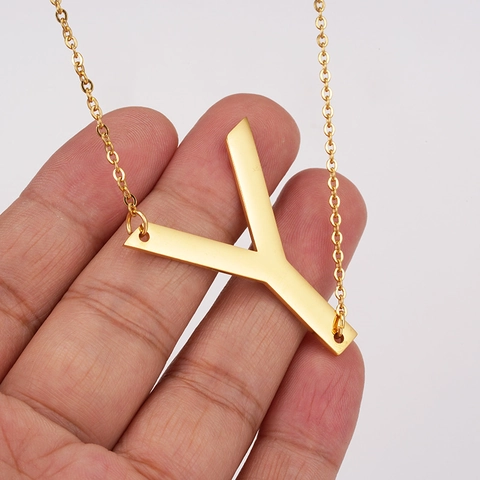 Initial Alphabet Letter Pendant Necklace Stainless Steel 18K Gold Plated Minimalist Capital Name Jewelry For Women Girls