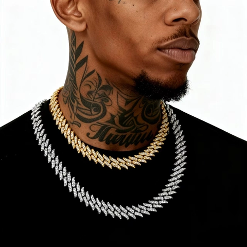 Iced Out Cuban Link Kette Halskette Legierung Full Rhinestone Flammen Dornen Hip Hop Rap Schmuck Herren Damen