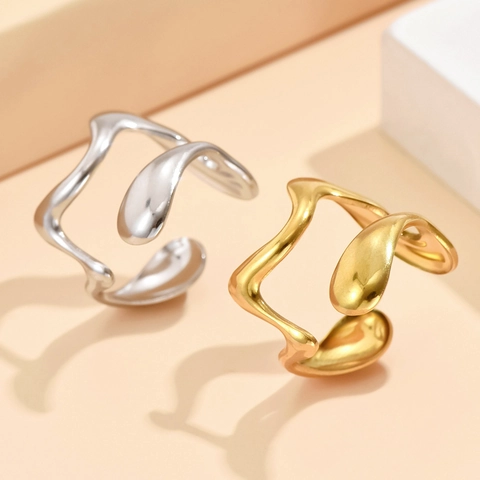 Anello Aperto In Acciaio Inossidabile Con Onde Irregolari Metallo Liquido Gioielli Estetici Minimalisti Regolabili Per Donna