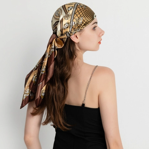 Vintage Paisley Print Satin Square Scarf For Women Polyester Silk Like Headwrap Neck Scarf Elegant Printed Hair Accessory