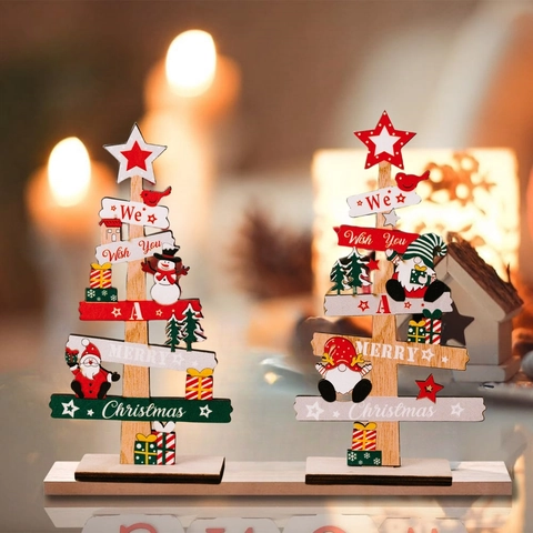 Kerstboom Houten Tafeldecoratie Merry Christmas Houten Bord Kerstman Sneeuwpop Kabouter Cartoon Feestdag Huis Kantoor Tafel Decor