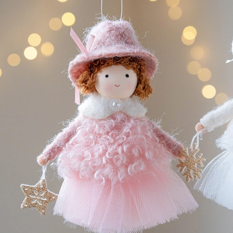 Colgante De Muñeca Ángel De Navidad Felpa Hilo De Red Adorno Colgante Para Árbol De Navidad Regalo Estilo Nórdico