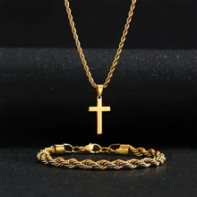 Collana E Bracciale In Lega Catena A Fune Ciondolo A Croce Moda Minimalista Per Uomini Donne