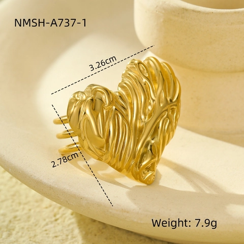 Vintage Herzform Edelstahl Ring Und Schal-Clip Zwei-Wege-Nutzung Vergoldet Strukturierte Organische Lava Oberfläche Schmuck Für Damen