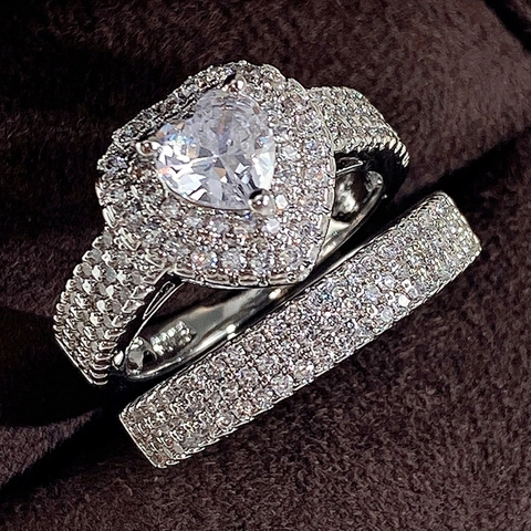 Luxus Herz Zirkonia Verlobung Hochzeit Ringe Für Damen Kupfer Cubic Zirkonia Herzform Brautringe Fingerschmuck