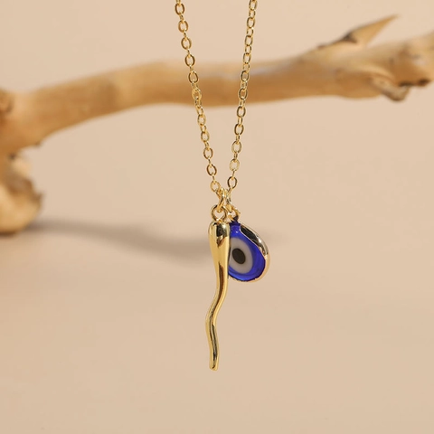 Collana con Pendente a Corno e Malocchio Placcata in Oro 14K Gioielli di Protezione in Smalto Rame a Lume per Donna