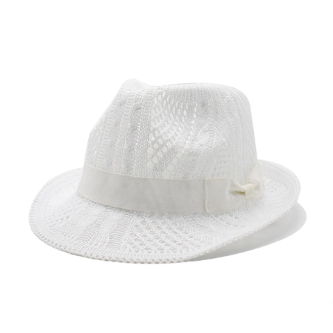 Damen Strick Fedora Hut Atmungsaktiver Strohhut Mit Schleife Für Strandurlaub Elegant Vintage Jazz Hut