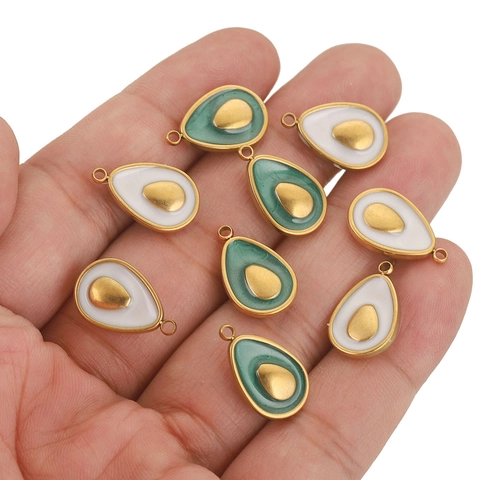 Avocado Anhänger Edelstahl 18K Vergoldet Emaille Frucht Anhänger Für DIY Schmuckherstellung Halsketten Ohrringe