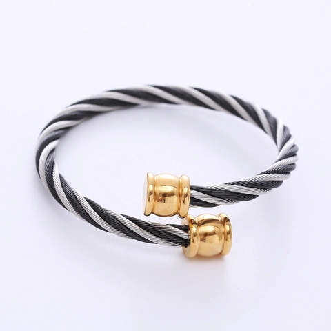 Edelstahl Gedrehtes Kabel Manschettenarmband Zweifarbig Industrial Stil Verstellbar Offener Armreif Schmuck Damen Herren