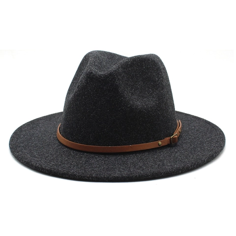 Classic Fedora Hat Wool Felt Wide Brim Vintage Jazz Style With Leather Belt Buckle For Men Women Outdoor Travel Fashion