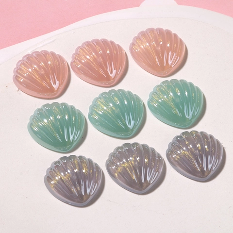 DIY Shell Shape Luminous Resin Acrylic Charms Glitter Gold Foil Craft Materials For Jewelry Hair Clips Phone Cases
