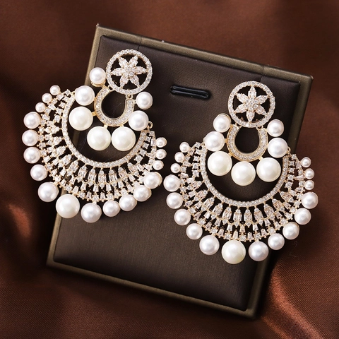 Elegante Blumen Künstliche Perlen Hängeohrringe Mit Strasssteinen Und Silbernem Ohrstecker Vintage Luxusschmuck Für Damen Hochzeit Party