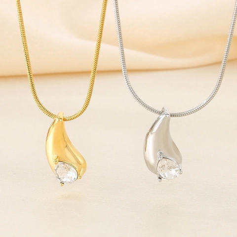 Collar Con Colgante De Gota De Agua Acero Inoxidable Chapado En Oro De 18K Circón Cadena De Serpiente Joyería Minimalista