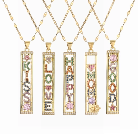 Kupfer Bunte Zirkonia Buchstaben Halskette Für Frauen MOM LOVE Geometrischer Vergoldeter Schmuck Mutter Geschenk