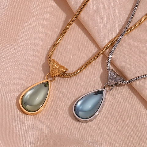 Collana con Pendente a Goccia Rétro Francese in Acciaio Inossidabile Placcato Oro Argento Strass Catena a Serpente Gioielli Donna